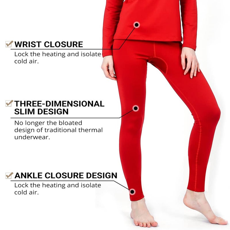 HEROBIKER Thermal Underwear Women Ultra-Soft Set Long Johns Top & Bottom Base Layer with Fleece Lined ï¼ˆL, Red - Image 3